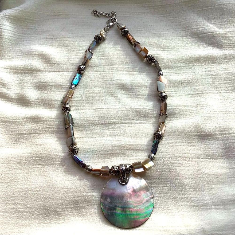 Abalone shell mother of pearl necklace.